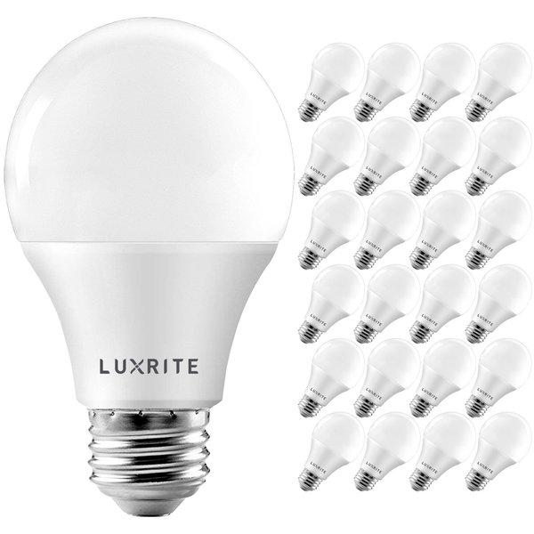 Luxrite A19 LED Light Bulbs 9W (60W Equivalent) 800LM 5000K Bright White Dimmable E26 Base 24-Pack LR21423-24PK